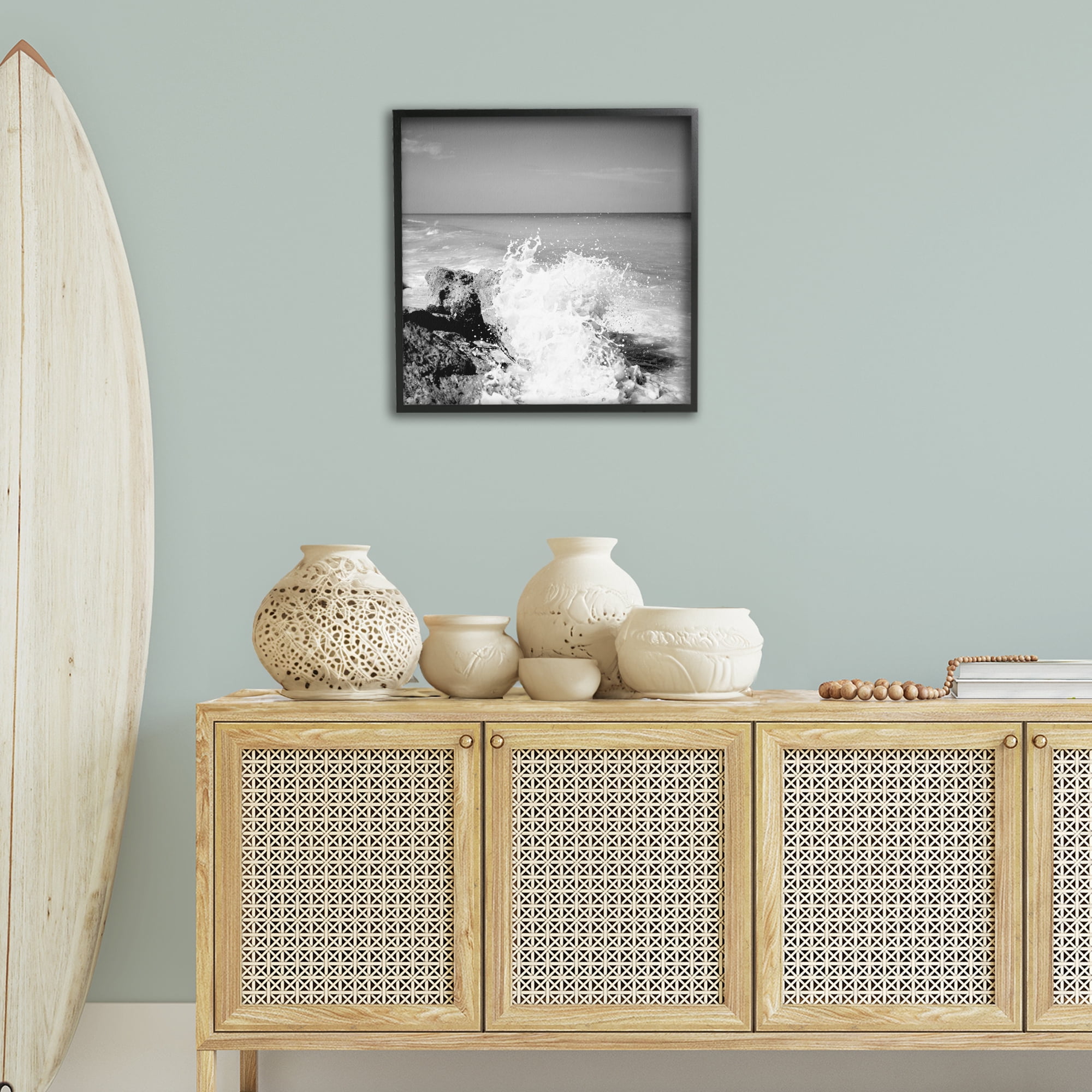 Stupell Industries Splashing Rough Waters Coastal Photography Black Framed Art Print Wall Art, 24 x 24