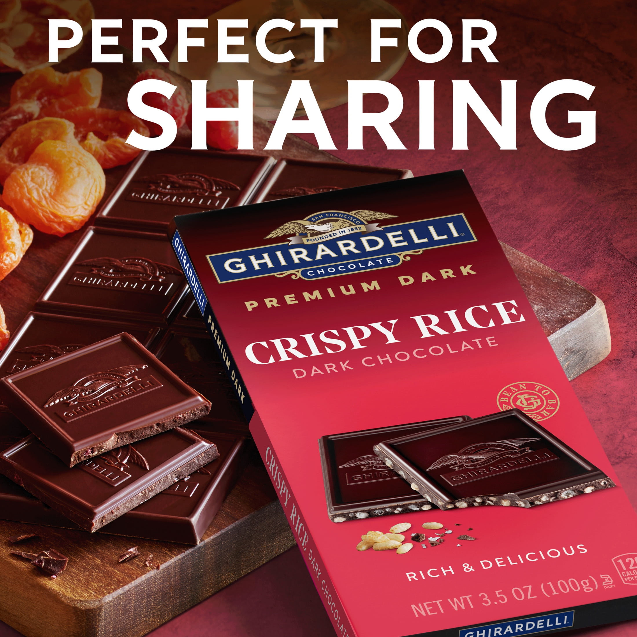 GHIRARDELLI PREMIUM DARK Crispy Rice Dark Chocolate Bar, 3.5 oz Bar