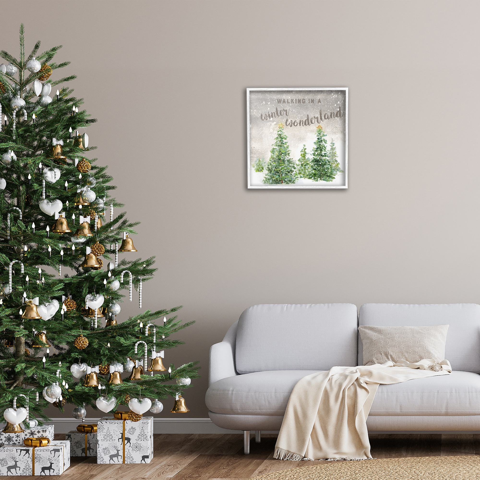 Stupell Industries Winter Wonderland Trees Holiday Painting White Framed Art Prints Wall Art, 24 x 24