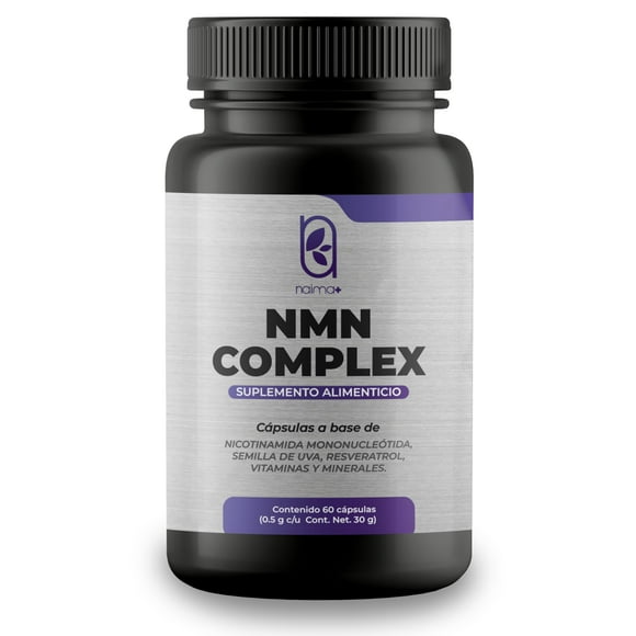NAIMA NMN Complex, 60 Cápsulas | Antiaging Suplemento Alimenticio con Resveratrol, Semillas de Uva, Vitaminas y Minerales | Puro, de Origen Natural