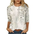 thumbnail image 1 of HKEJIAOI T-Shirts à Manches 3/4 pour Femmes à Imprimé Floral, Col Rond, Coupe Ample, T-Shirts Décontractés Mode, Chandails à Enfiler, Gris-B S, 1 of 5