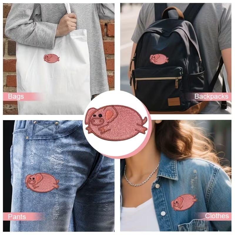 2D Flat 3pcs Cute Pink Piggy Embroidered Iron-On Patches Can Be Sewn for DIY Clothing Projects, Jackets, Jeans, Hats and Backpacks - Cute Gift Animal Patches