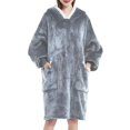 thumbnail image 3 of Sudadera con Capucha Tipo Manta para Mujer, de Forro , Cálida y Acogedora, con Bolsillo. Gris Talla Única, 3 of 7