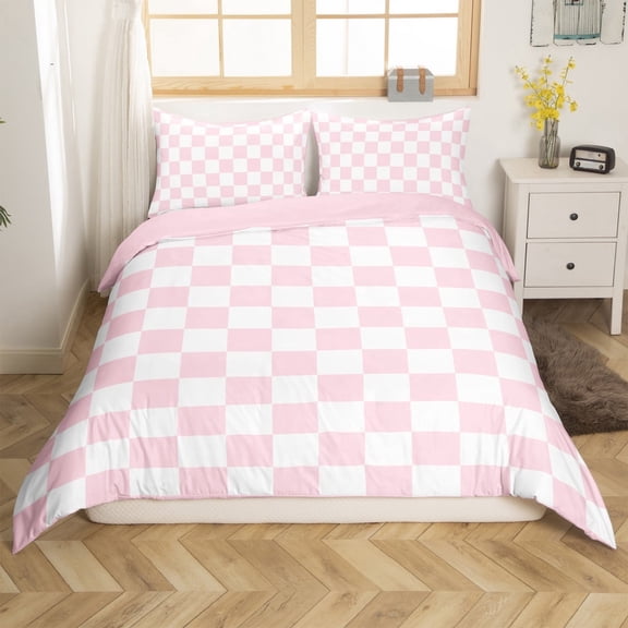 Erosebridal Plaid Square Comforter Cover Queen,Geometric Buffalo Bedding Sets Queen Size,Checkered Decor,Reversible,Super Cozy,3-Pieces(No Comforter)