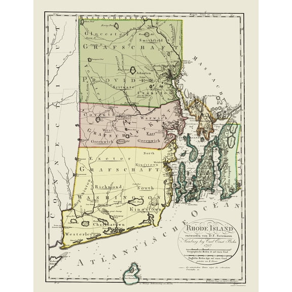 Historic State Map - Rhode Island - Bohn 1797 - Vintage Wall Art