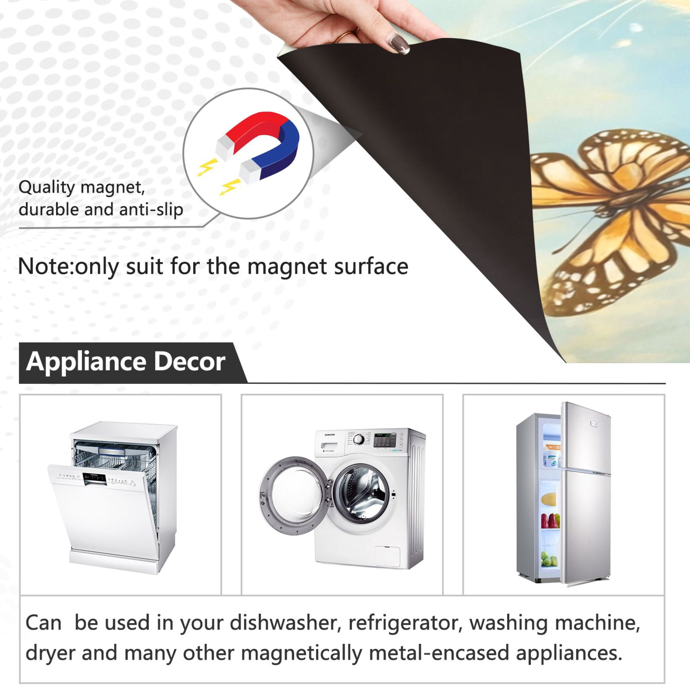 Dishwasher Magnetic Sticker 23x26 Inch Refrigerator Magnetic Sticker Washing Machine Magnetic Sticker Kitchen Panel Magnetic Sticker Home Decor Cat Butterfly Play