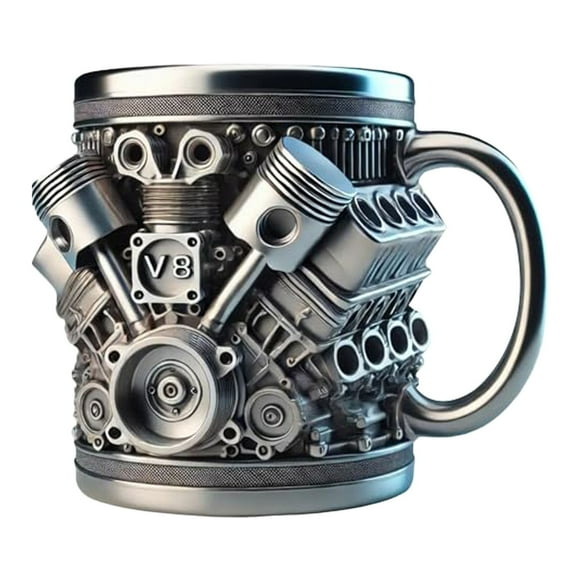 Personalized Stainless Steel Mug – V8 & V6 Engine Design, Double-Wall Insulated, Durable & Stylish for Car Enthusiasts (V8)