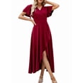 thumbnail image 3 of Women'S Long Formal Dresses Split Elegant V Neck Wrap Ruffle Wedding Guest Dresses Wine Red XL, 3 of 9