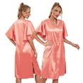 thumbnail image 3 of FLMEI Women's Short Sleeve Silk Nightgown Summer Lightweight Sleepwear Dress Womens Solid Color Stain Pajamas Summer V-Neck Jammies S-XL, 3 of 8