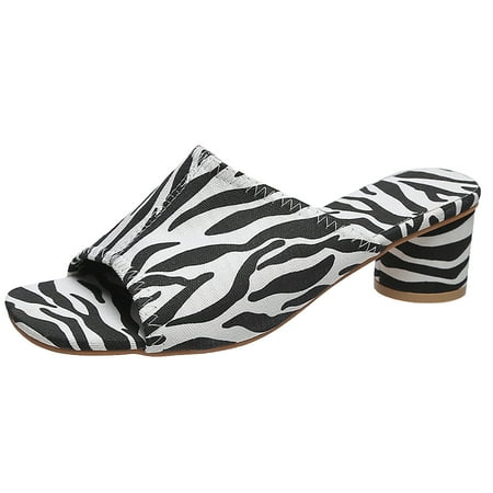 

A0624 sandals for Women Ladies Fashion Suede Leopard Print Open Toe One Word Casual Chunky Heel Sandals Flock