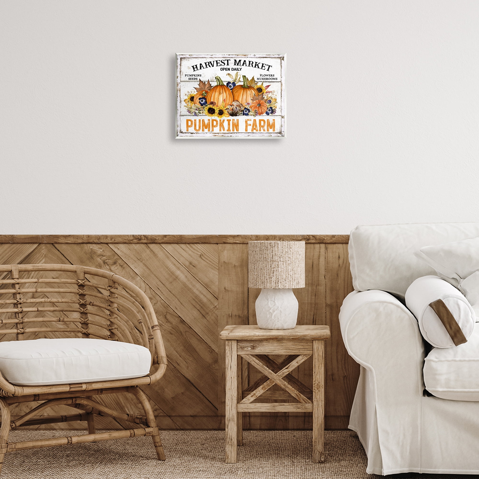 Stupell Industries Pumpkin Farm with Sunflowers Holiday Painting Unframed Art Prints Wall Art, 14 x 11