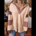 thumbnail image 4 of Sudadera de Mujer de Gran Tamaño con Cuello de Patchwork y Rayas de Colores Contrastantes, Estilo Informal. Caqui L, 4 of 7