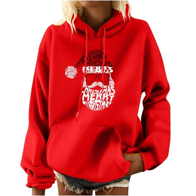 Sudadera Con Capucha de Navidad Para Mujer, Blusa de Camisa Con Bolsillo de Manga Larga Con Estampado A La Moda Odeerbi ODB197360