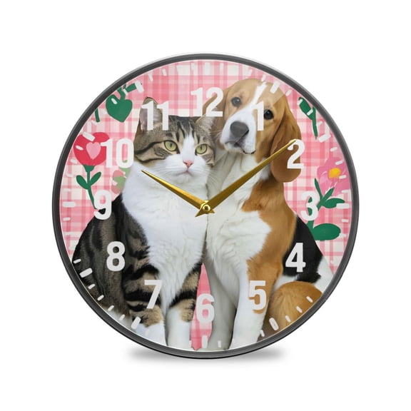 Yayeee Wall Clock Battery Operated 9.5" Silent Non-Ticking for Living Room, Dog Cat Love