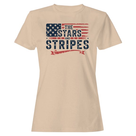 Smartprints Stars and Stripes American Flag Women's T-shirt, Natural, S