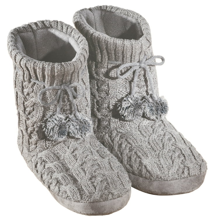Collections Etc Women's Cable Knit Bootie Slippers Womens Grey X-Large,  Grey, X-Large