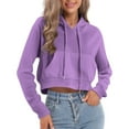 thumbnail image 3 of CFLVAEK Cropped Hoodies for Women Cute Long Sleeve Hooded Pullovers Solid Color Drawstring Y2k Hoodie Sweatshirts with Pockets Purple M, 3 of 10
