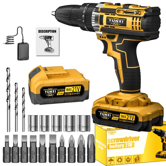 Cordless Drill Driver, Handheld Rechargeable Drilling & Screwdriving Tool