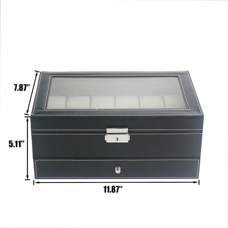 Bibana 12-Slot Watch Box with Glass Lid & Lock photo 7
