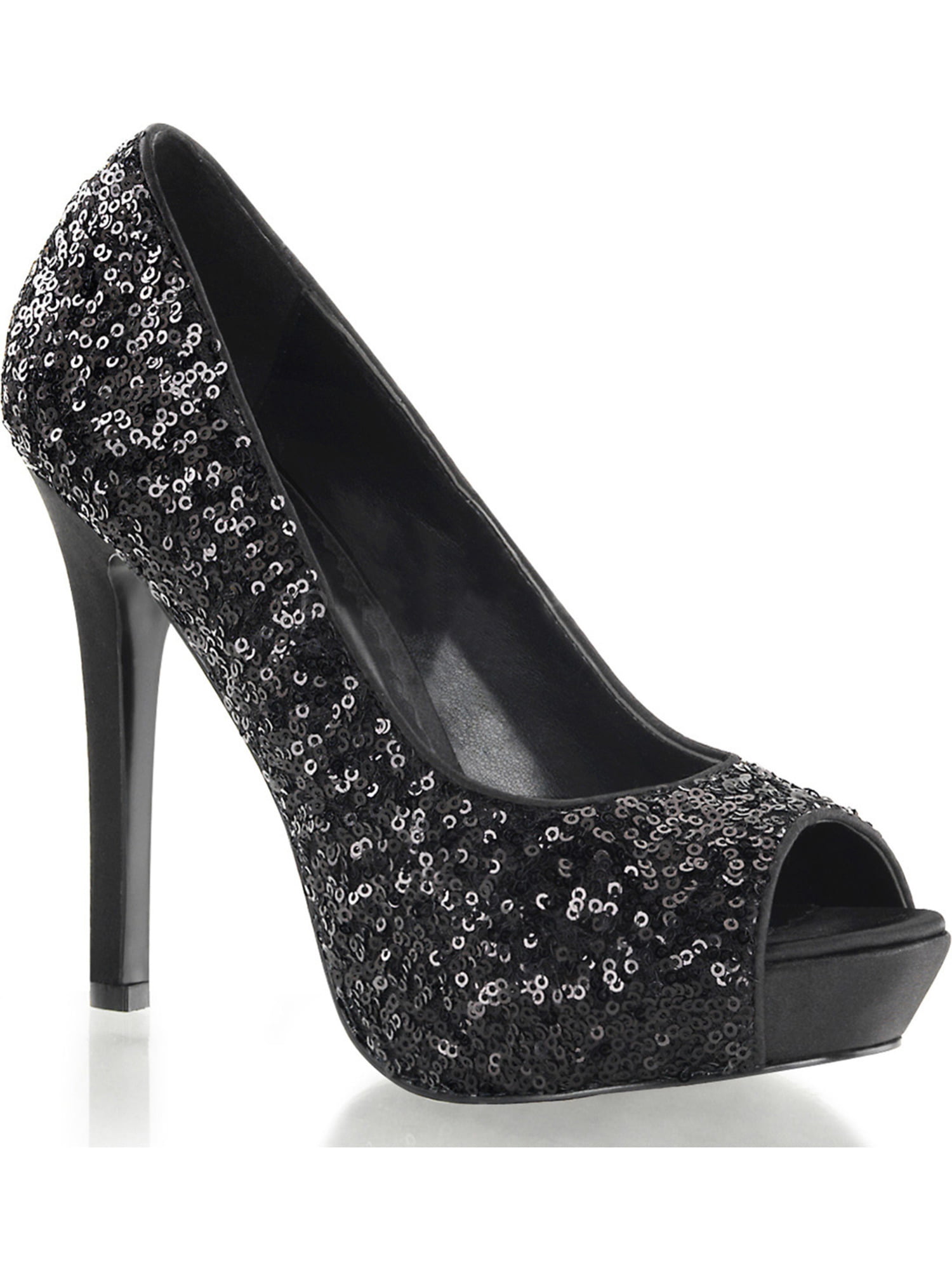 Fabulicious - Womens Peep Toe Black Sequin Pumps Dress Shoes with 4.75 ...