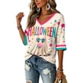 thumbnail image 4 of Women Halloween Shirt 2026 Oversized Cute Funny Plus Size 3/4 Sleeve Skeleton Printed Graphic, 4 of 4