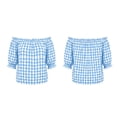 thumbnail image 3 of Setooff Womens Shirts, Gingham Off Shoulder Bubble Sleeve Shirts for Women, Elastic Ruffle Neck Loose Casual Summer Blouse, 3 of 7