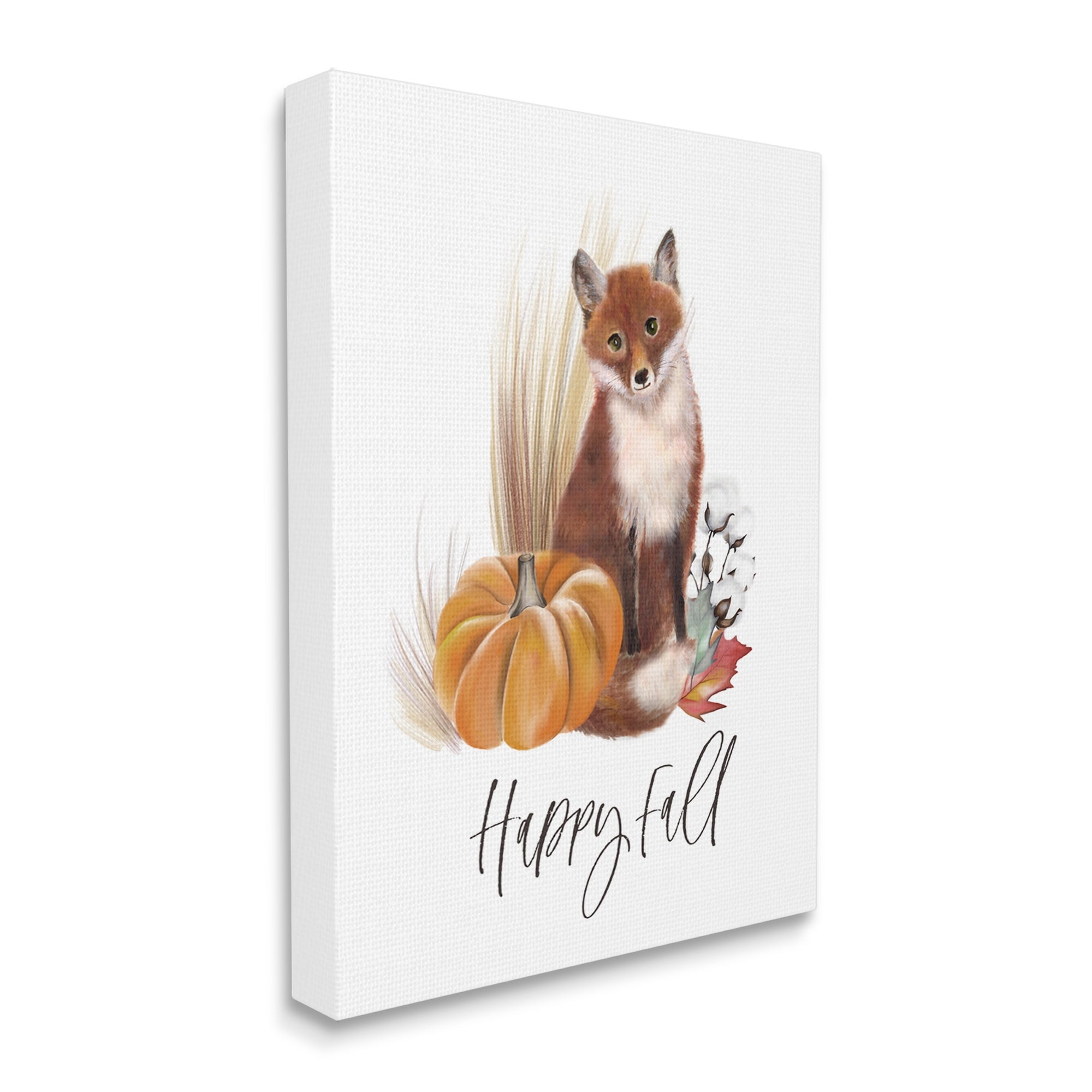 Stupell Industries Happy Fall Scenic Autumn Fox Pumpkin Botanicals Graphic Art Gallery Wrapped Canvas Print Wall Art, Design by Studio Q