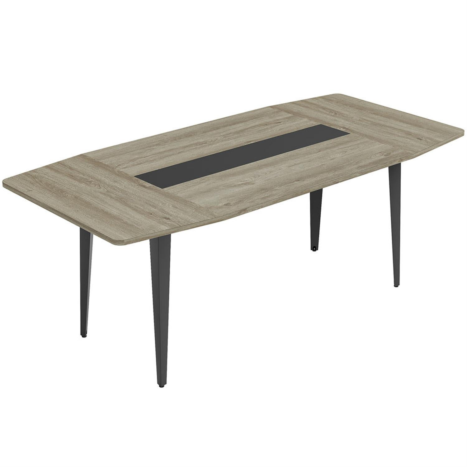 Demi Bonn 70" Executive Computer Desk with Metal Frame, Modern Duty Study Writing Gaming Table for Home Office, Boat Shaped Meeting Table, Gray