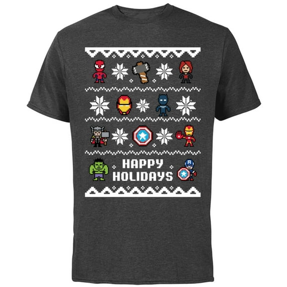 Marvel Avengers Christmas Sweater Happy Holidays Standard - Short Sleeve Cotton T-Shirt for Adults - Customized-Charcoal