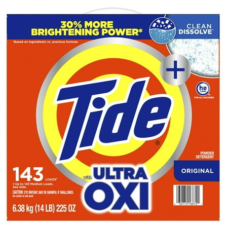 Tide Plus Ultra Oxi Powder Laundry Detergent, Original, 143 Loads, 225 Ounce
