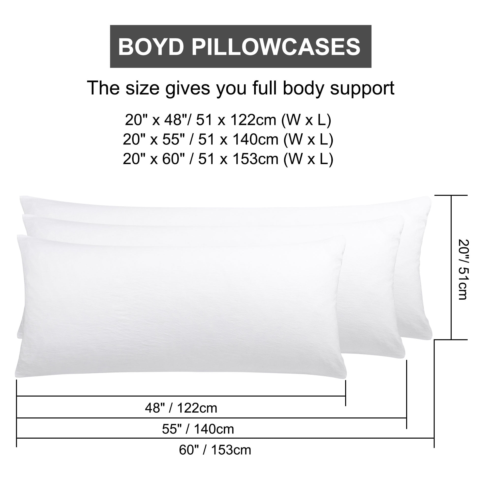 Unique Bargains Envelope Closure Washed Microfiber Body Pillowcases White 20"x48"