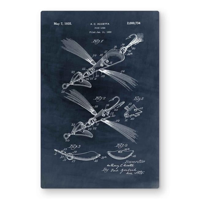 Begin Home Decor C1MP2436P6BI2O 24 x 36 in. Blueprint of A Fish Lure - Metal Print Wall Art for Home Decor
