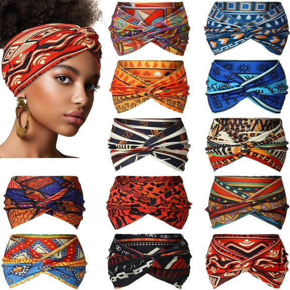 BlinkLLX 12 Pcs Boho Yoga Twisted Knot Headbands - Assorted Wide Elastic Bandeau Hair Accessories for Women, Girls, Running, Sports