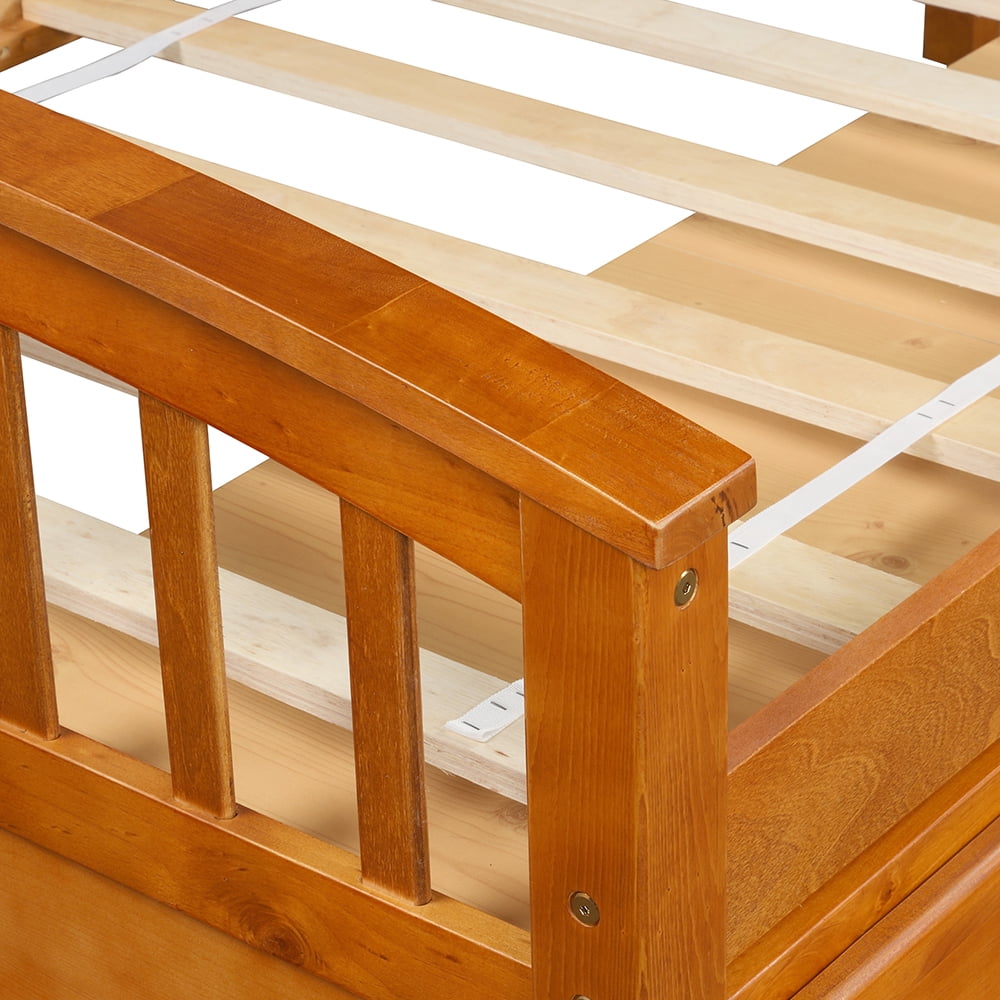 Private Jungle Solid Wood Twin Size Bed with Storage, Platform Bed with 6 Drawers-Oak