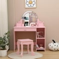 thumbnail image 1 of EDTara Lighted Vanity Set for Kids, Girls Dressing Table and Stool with LED Mirror, Drawer & Storage Shelves for Ages 3-9, 1 of 7