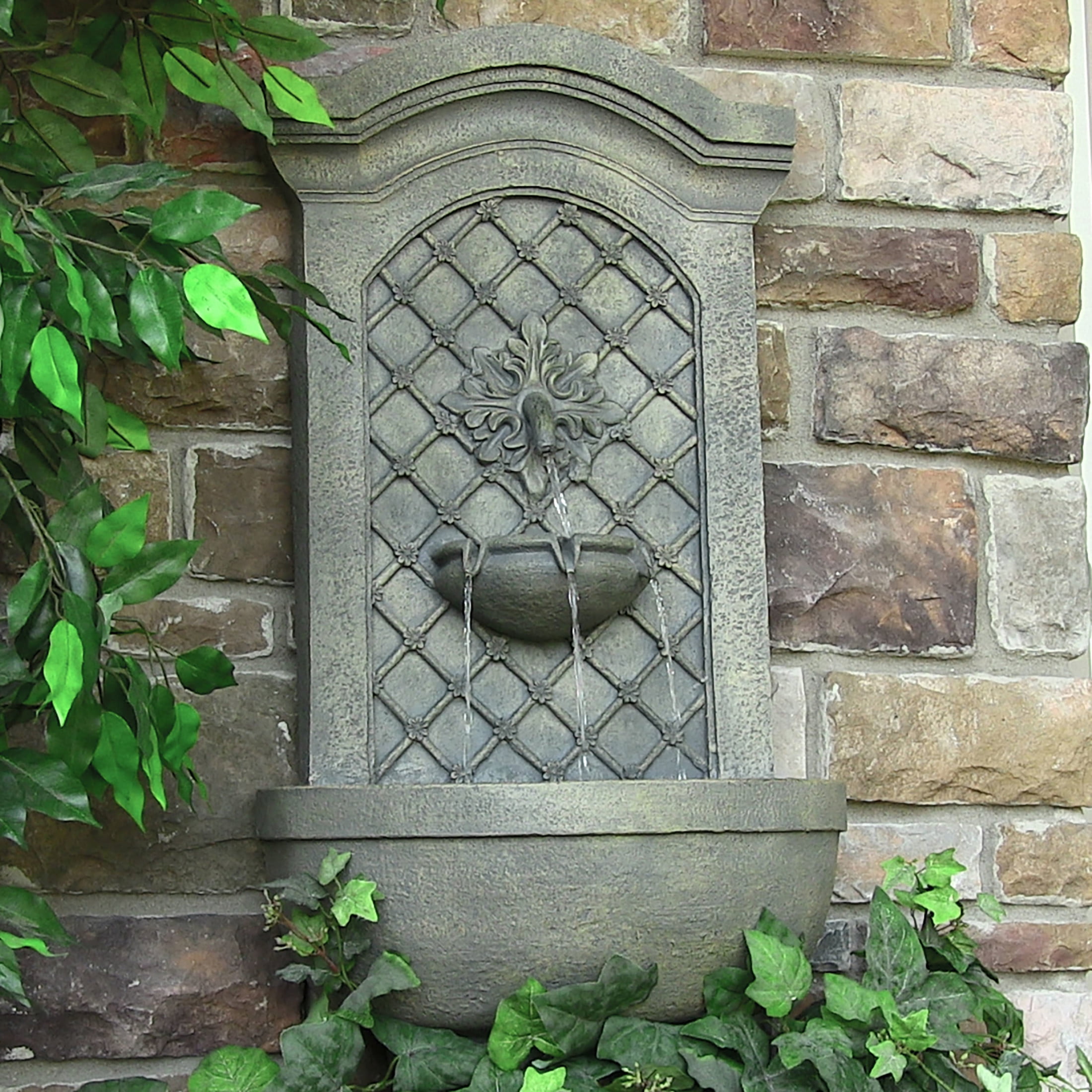 Sunnydaze Rosette Leaf Polystone Outdoor Wall Fountain, French Limestone Finish