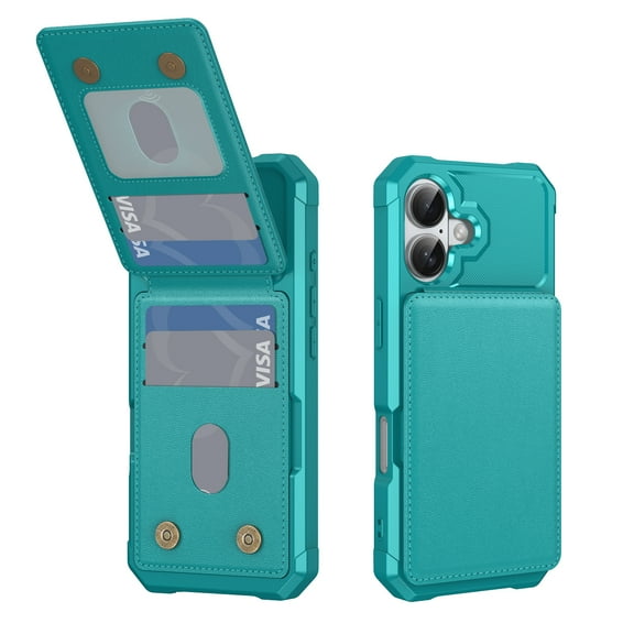 ELEHOLD for iPhone 17 Case,PU Leather Magnetic Button Closure Credit Card Holder Slots Stand Function Wallet Shock-Absorbent Shockproof Phone Case for iPhone 17,Green