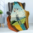 thumbnail image 4 of Golf Soft Flannel Fleece Throw Blanket, Back View of a Golfer Man Shooting the Ball Photo on Colorful Wooden Planks, Cozy Plush for Indoor and Outdoor Use, 50" x 70", Blue and Pale Blue, by Ambesonne, 4 of 5