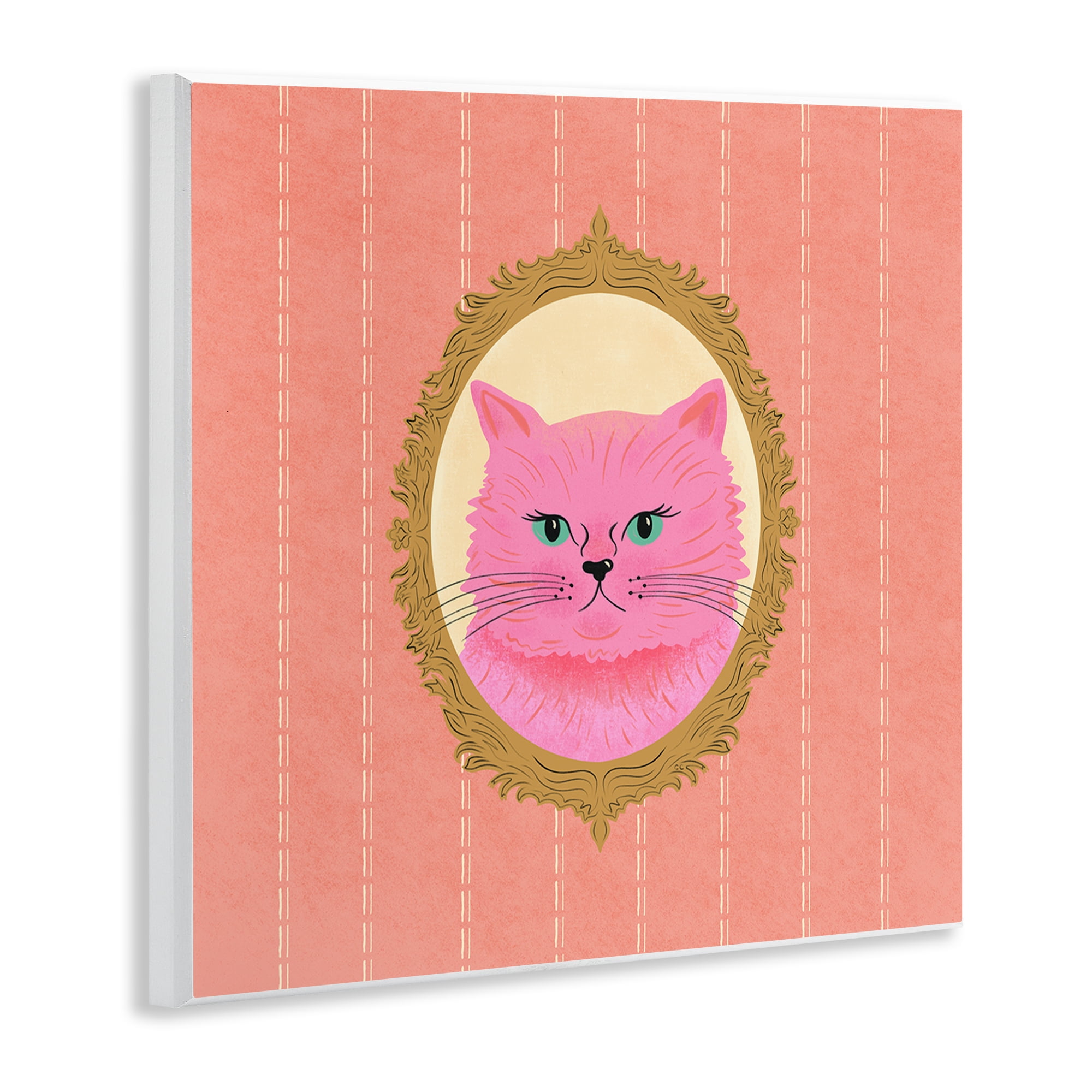 Stupell Industries Pink Cat Portrait Animals Painting Unframed Art Print Wall Art, 12 x 12