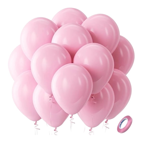Latex Balloons 12 Inch, 100 Pack Pink Round Balloons with Assorted Ribbon for Birthday Party Student Shower Wedding Decorations