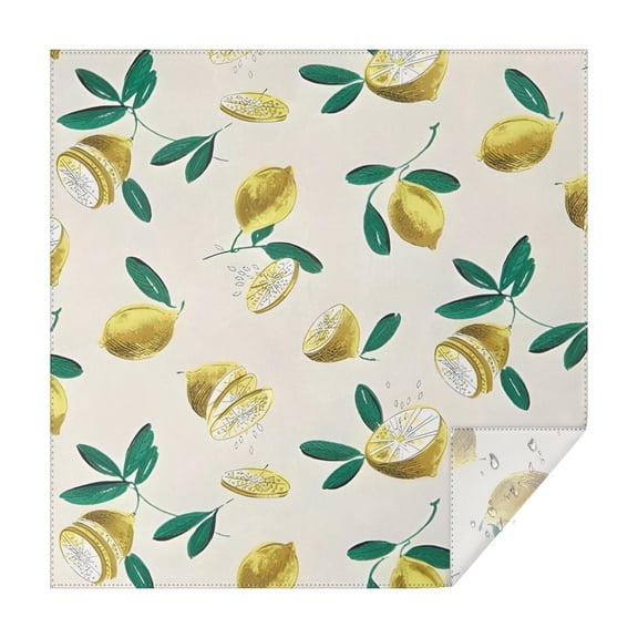 Yellow Lemon Fruit Slices Beige Pattern Square Tablecloth,Waterproof Square Table Cover,Wipeable Spillproof Washable Table Cover for Home Kitchen Party Decor 42"X42"(107x107cm)