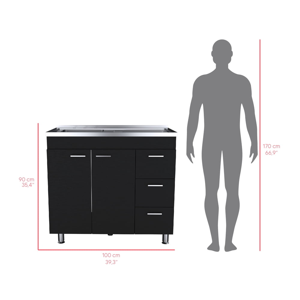 Rainlex 39" Freestanding Utility Sink Cabinet with Stainless Steel Countertop, Double Utility Basins, Soft-Close Storage Doors