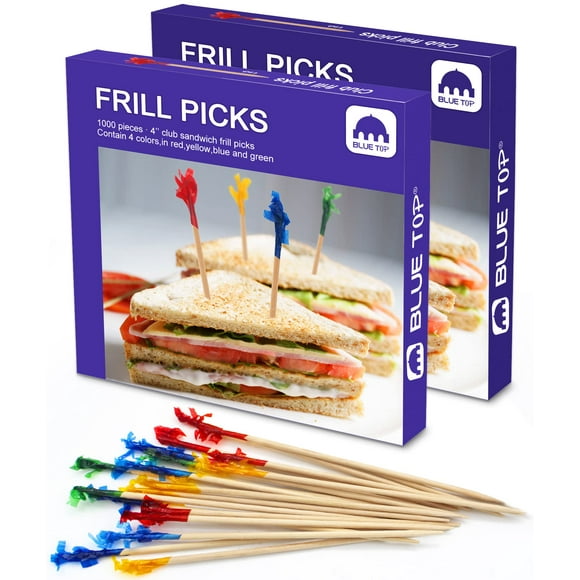 BLUE TOP Cure-Dents à Volants en Bois 4 Pouces Pack Valeur 2000 Pcs Cure-Dents Décoratifs pour Cocktail Fête Apéritif Fruits Boîte de Nuit Sandwiches Idéal pour la Saint-Valentin et les Fêtes