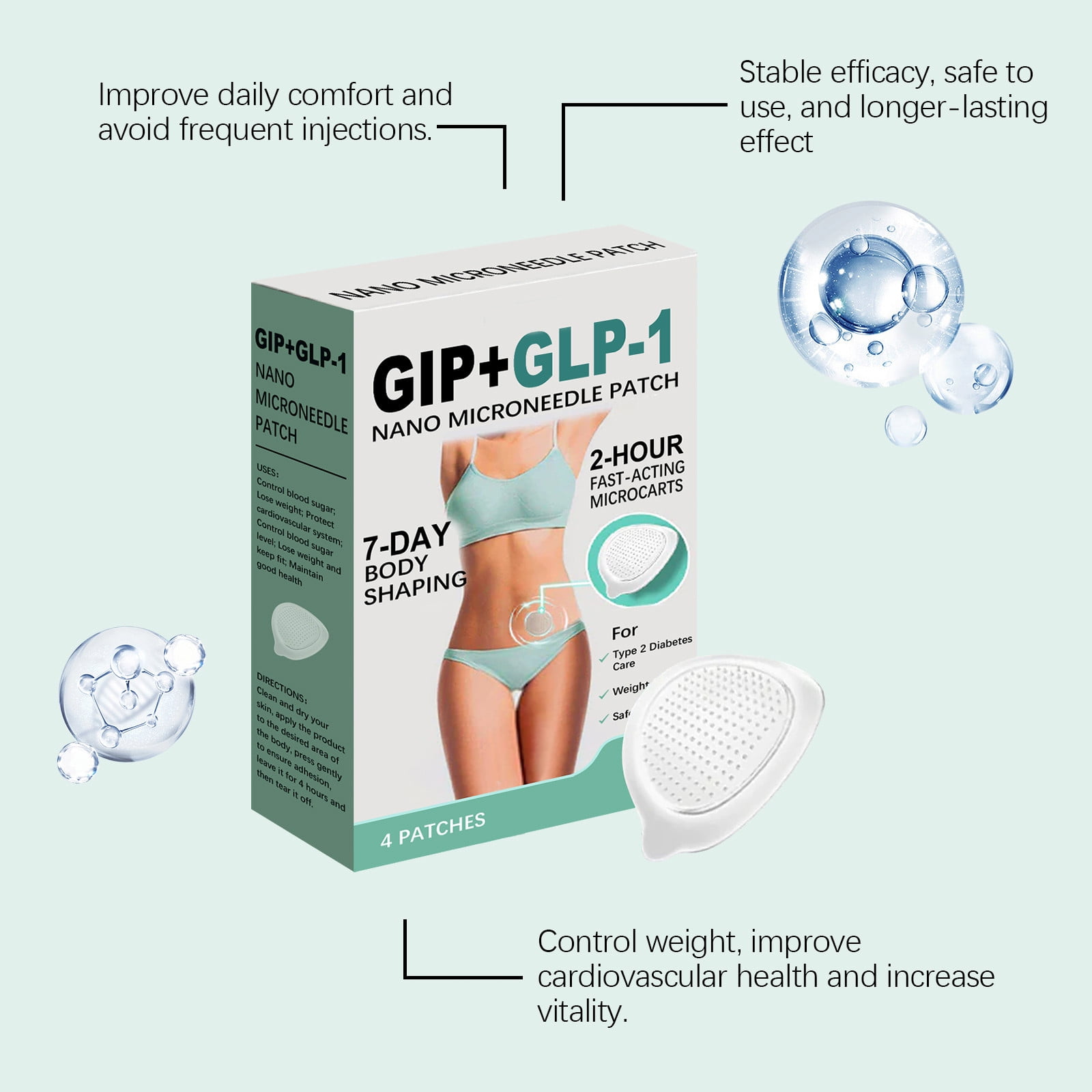 gip + glp 1 patches GIP+GLP-1 Nano Microneedle Patch 4pcs (Pack of 2), 7-day Body Shaping,  2-hour Fast-Acting Microcarts