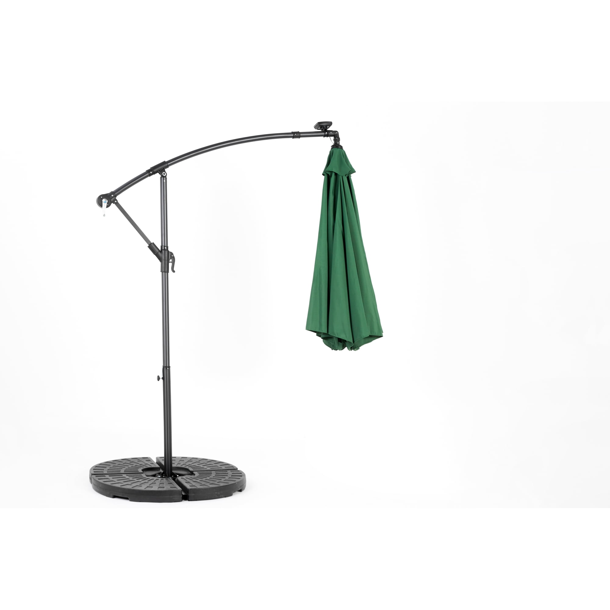 Leumius 10ft Solar LED Patio Umbrella, Offset Cantilever Outdoor Umbrella with 40 LED Lights, Infinite Tilt, 360 Degree Rotation, Crank Handle for Pool Deck Garden Backyard,Dark Green(No Base)