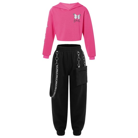 YEAHDOR Big Girls Juniors Activewear Sweatshirt with Jogger Pants Outfit Set Sports Hip Hop Dance Outfit Rose 10