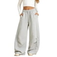thumbnail image 3 of Girls Barrel Leg Sweatpants Baggy Wide Leg Open Bottom Drawstring Athletic Track Pants Pockets School Sport Trousers, 3 of 5