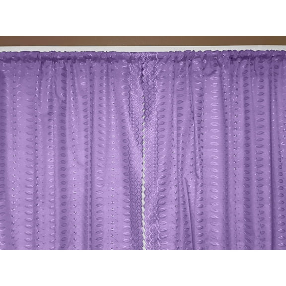 Cotton Eyelet Window Curtains Scalloped Sides (2 Piece Set) 42" Wide Panels Lavender