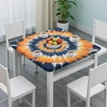 thumbnail image 3 of Orange Blue Tie Dye Mandala Pattern Square Fitted Tablecloth with Elastic Edge,Square Table Cover,Washable Elastic Table Cover for Home Kitchen Party Decor 34"x34", 3 of 6