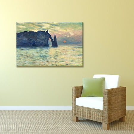 - Wall26 - The Cliff, Etretat, Sunset by Claude Monet - Canvas Print Wall Art Famous Painting Reproduction - 32
